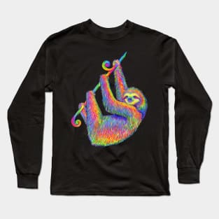 Hanging Around Psychedelic Sloth Long Sleeve T-Shirt